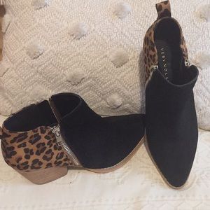 Black and Leopard Ankle Boots
